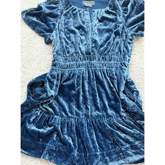 By Anthropologie The Somerset Mini Dress Velvet Edition Blue Motif MP Flirty - Picture 6 of 9